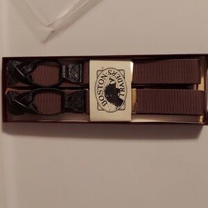BOSTON TRADERS MEN'S BROWN & BLACK LEATHER BUTTON END SUSPENDERS VINTAGE NWT SO